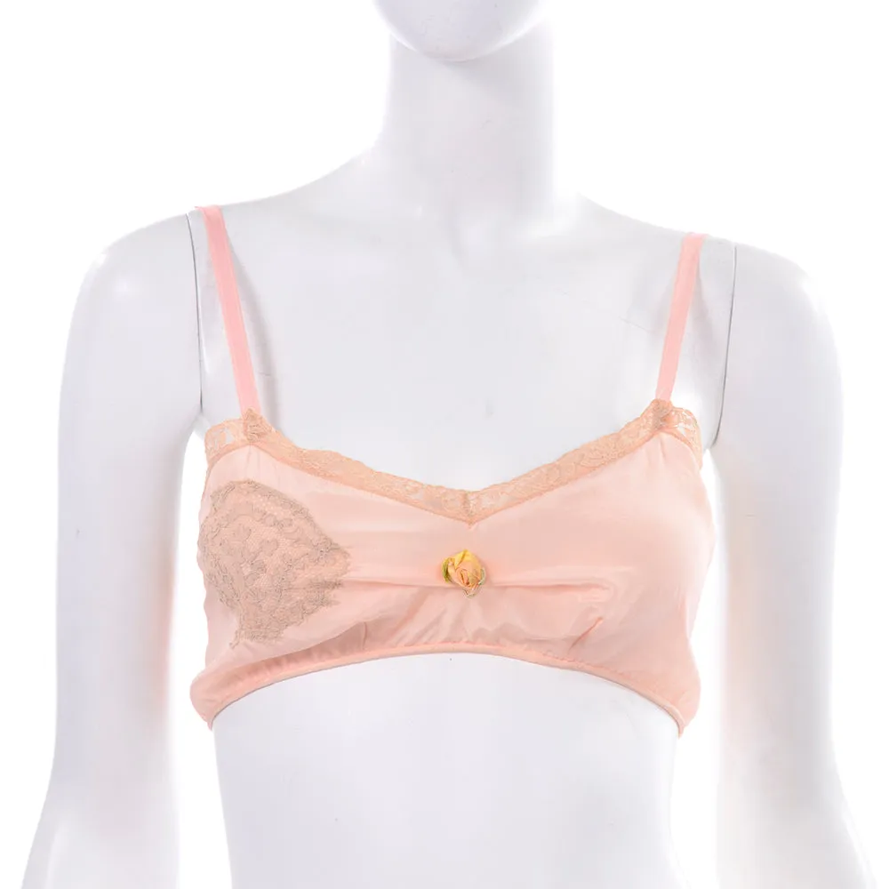 1930's Pink Silk Bra & Tap Pants Set w/ Lace Details