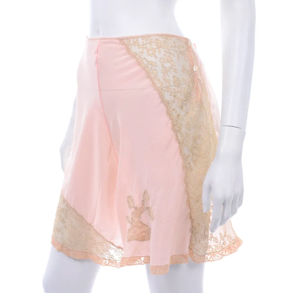 1930's Pink Silk Bra & Tap Pants Set w/ Lace Details