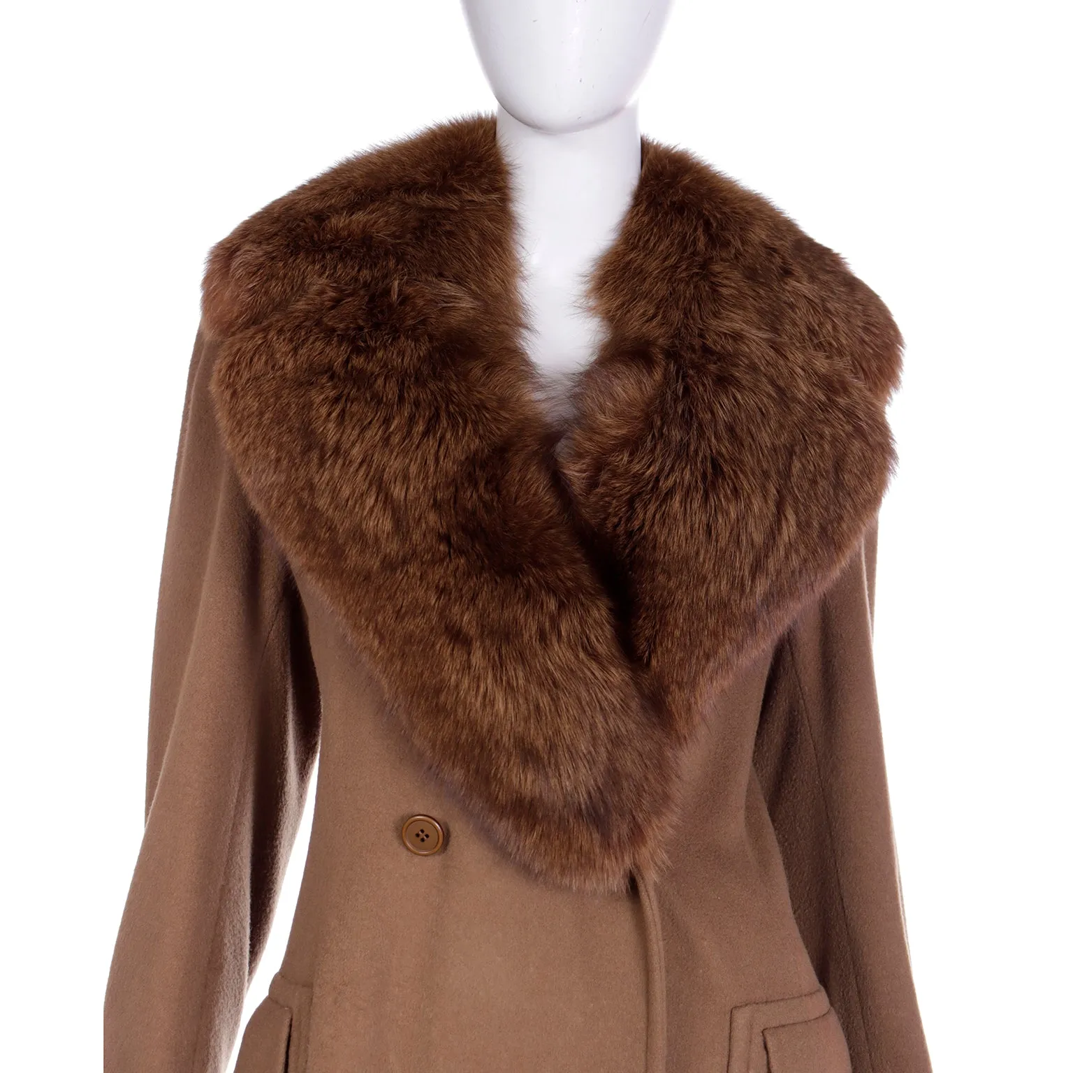 1990s Isaac Mizrahi Wool Angora Cashmere Coat With Fur Collar