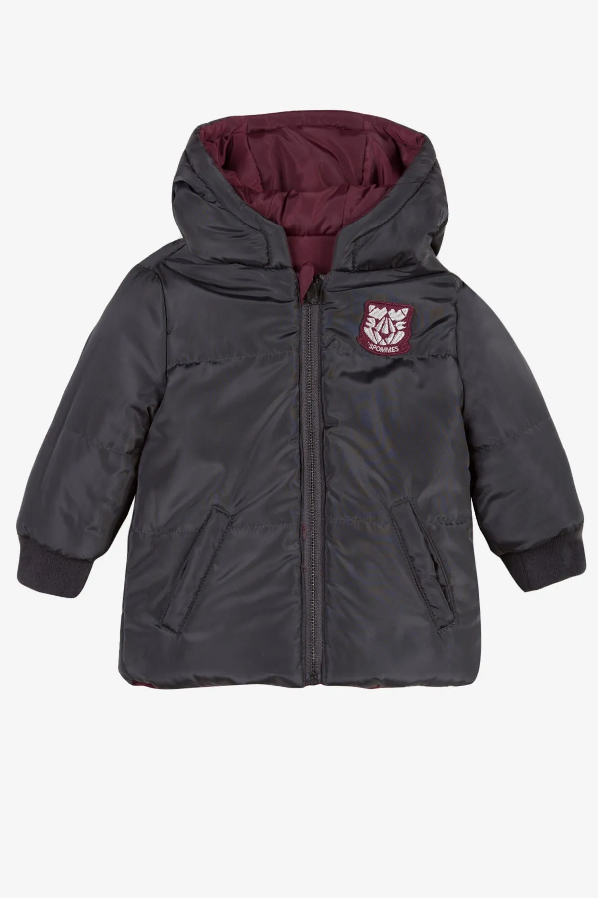 3pommes Baby Boys Burgundy Reversible Coat (Size 3/4 left)