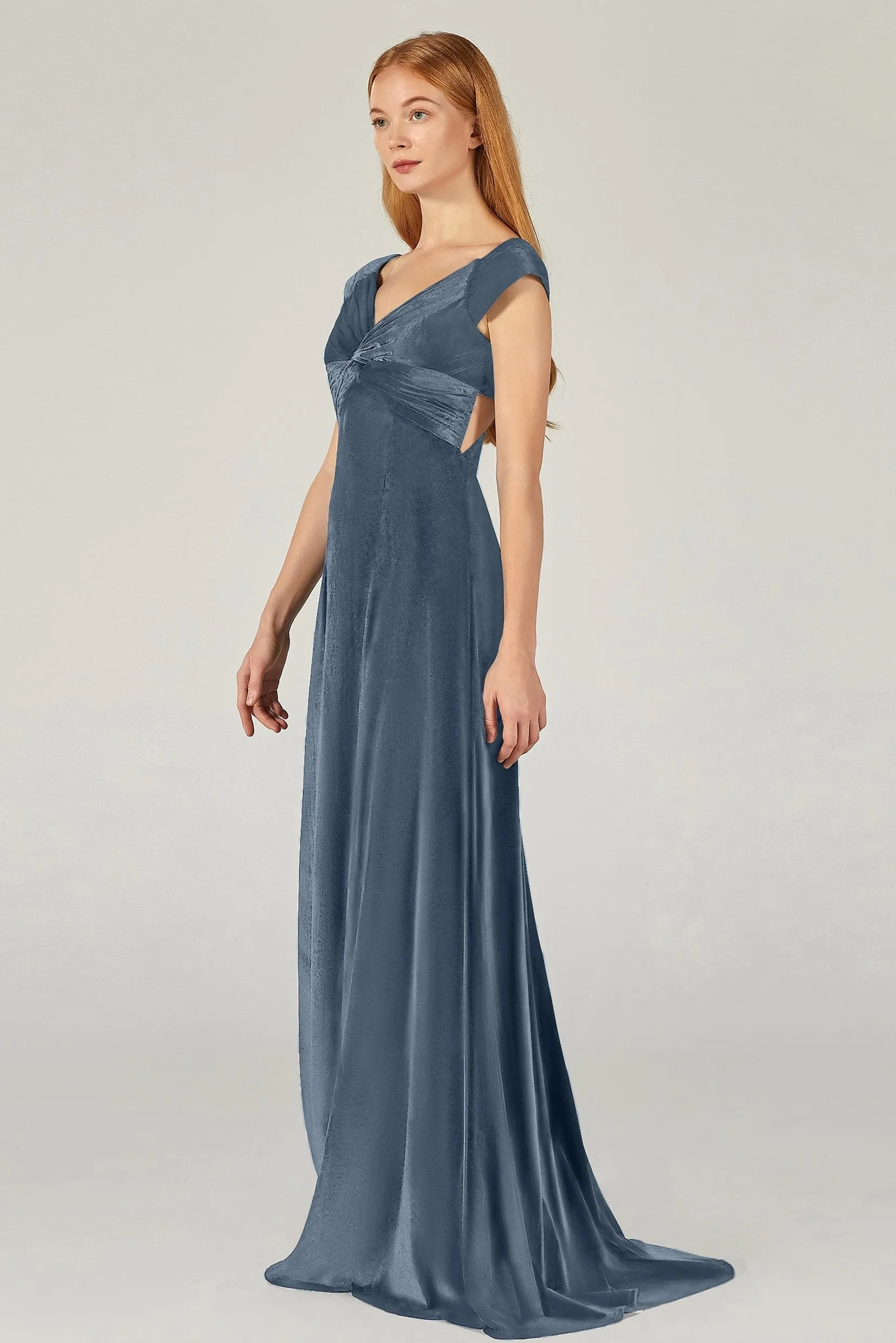 A-Line Floor Length Velvet Bridesmaid Dress CB0371