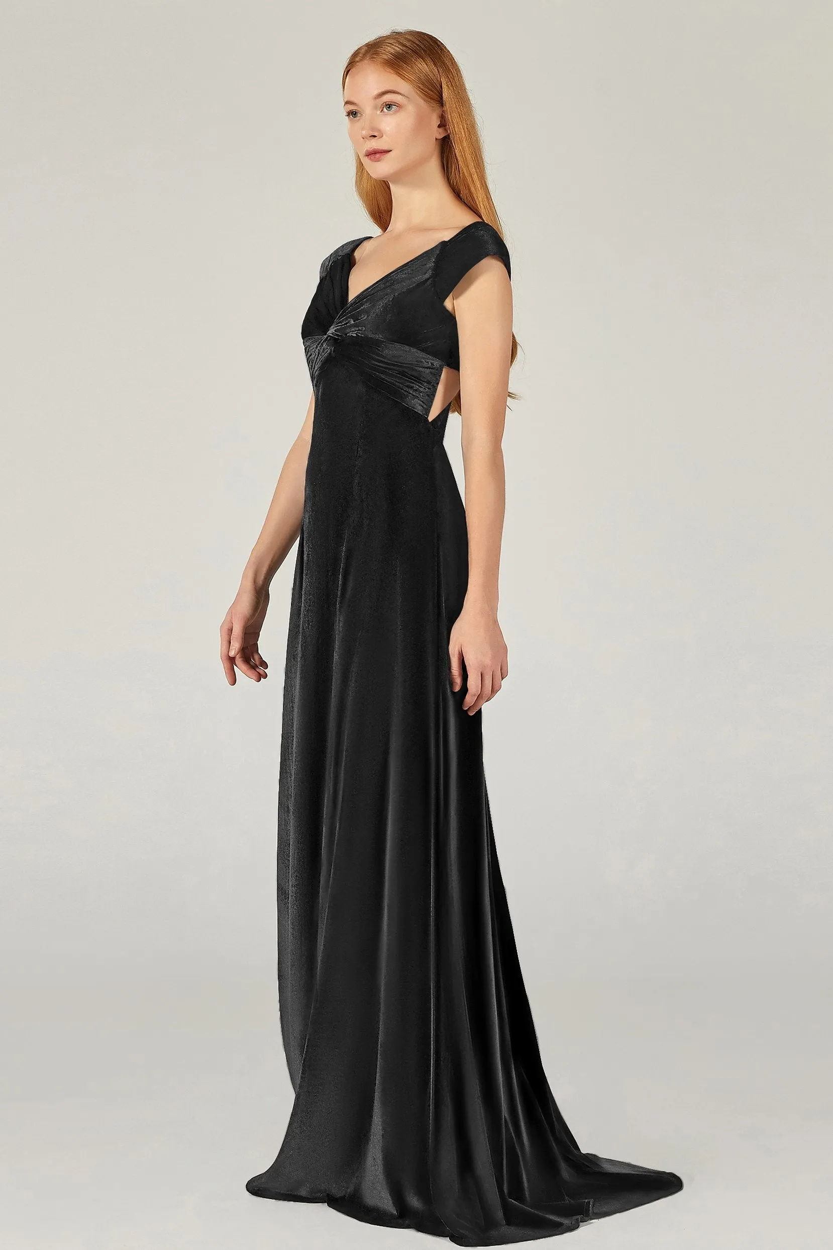 A-Line Floor Length Velvet Bridesmaid Dress CB0371