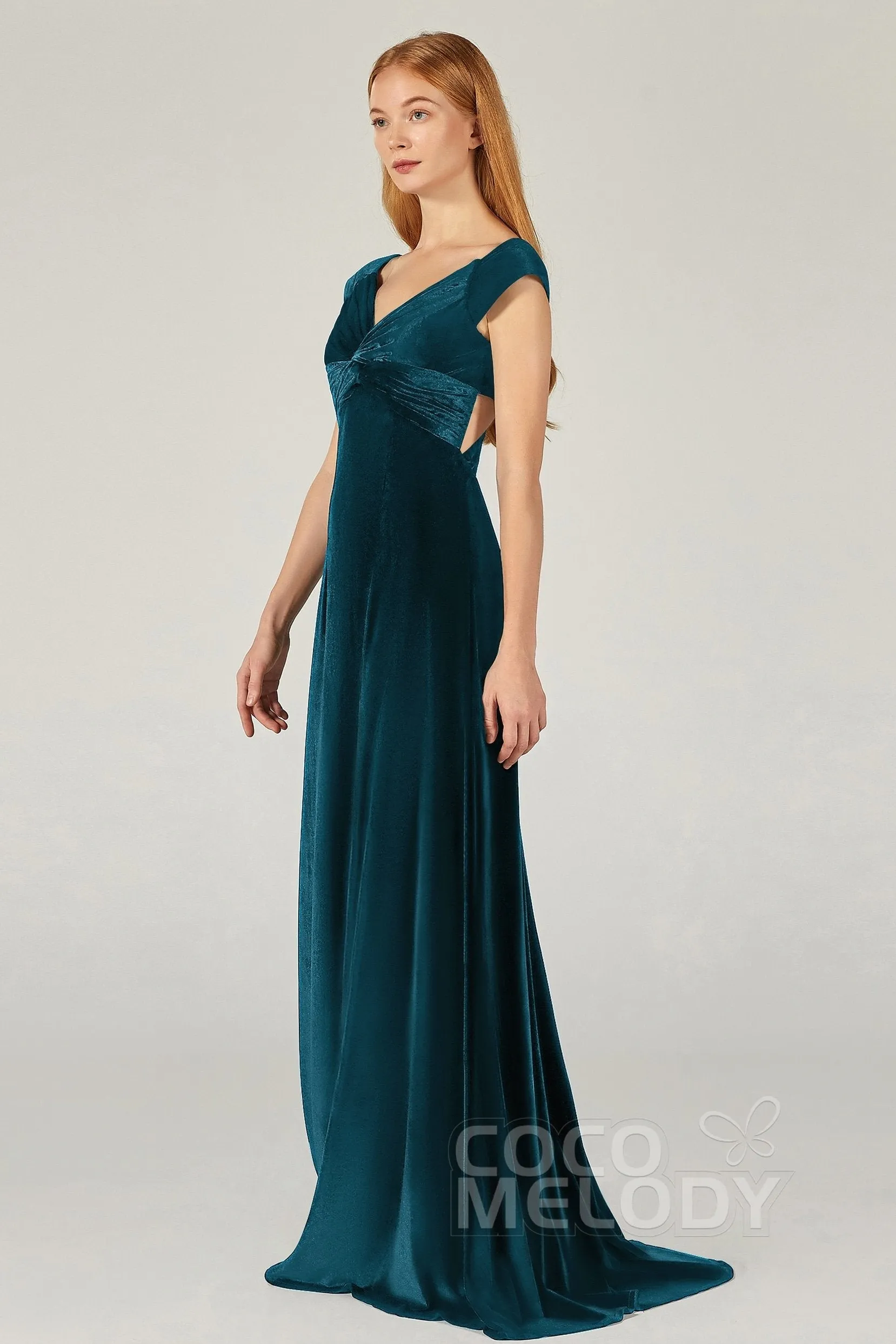 A-Line Floor Length Velvet Bridesmaid Dress CB0371