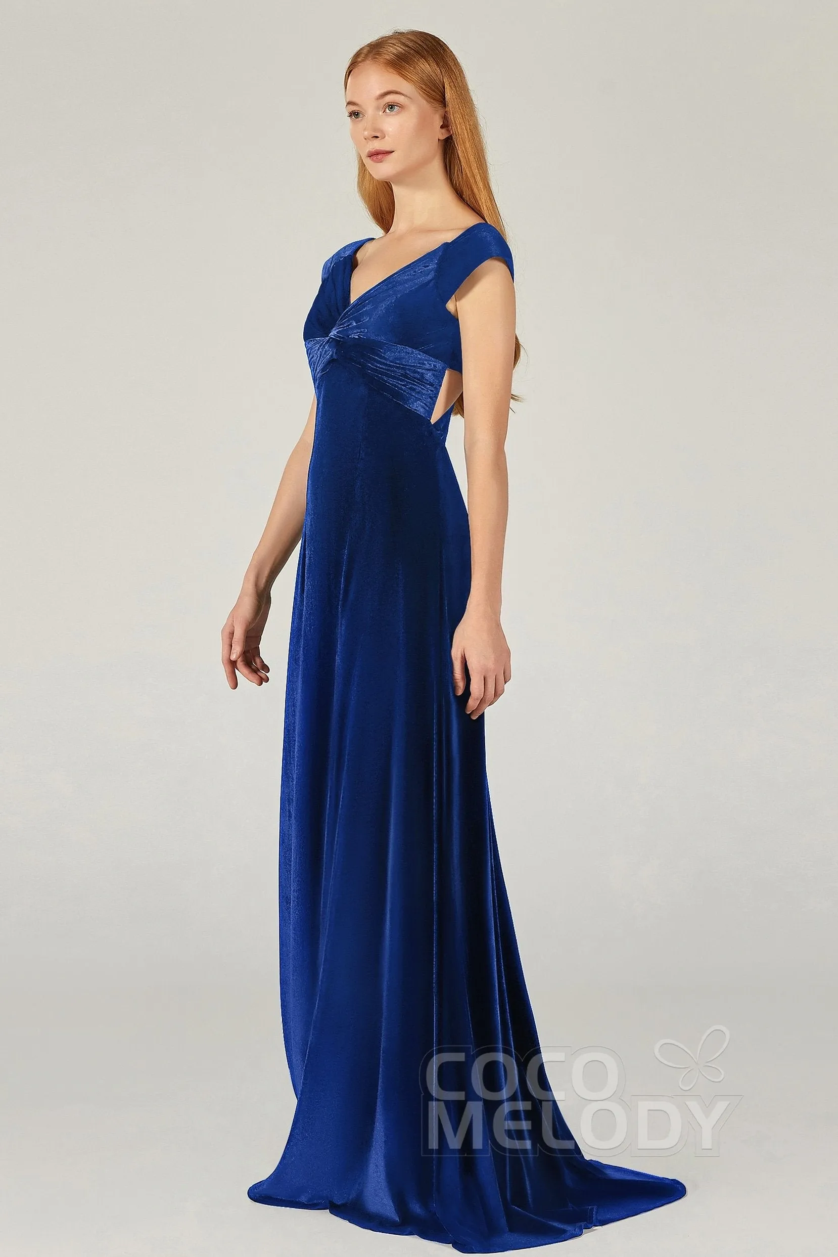 A-Line Floor Length Velvet Bridesmaid Dress CB0371