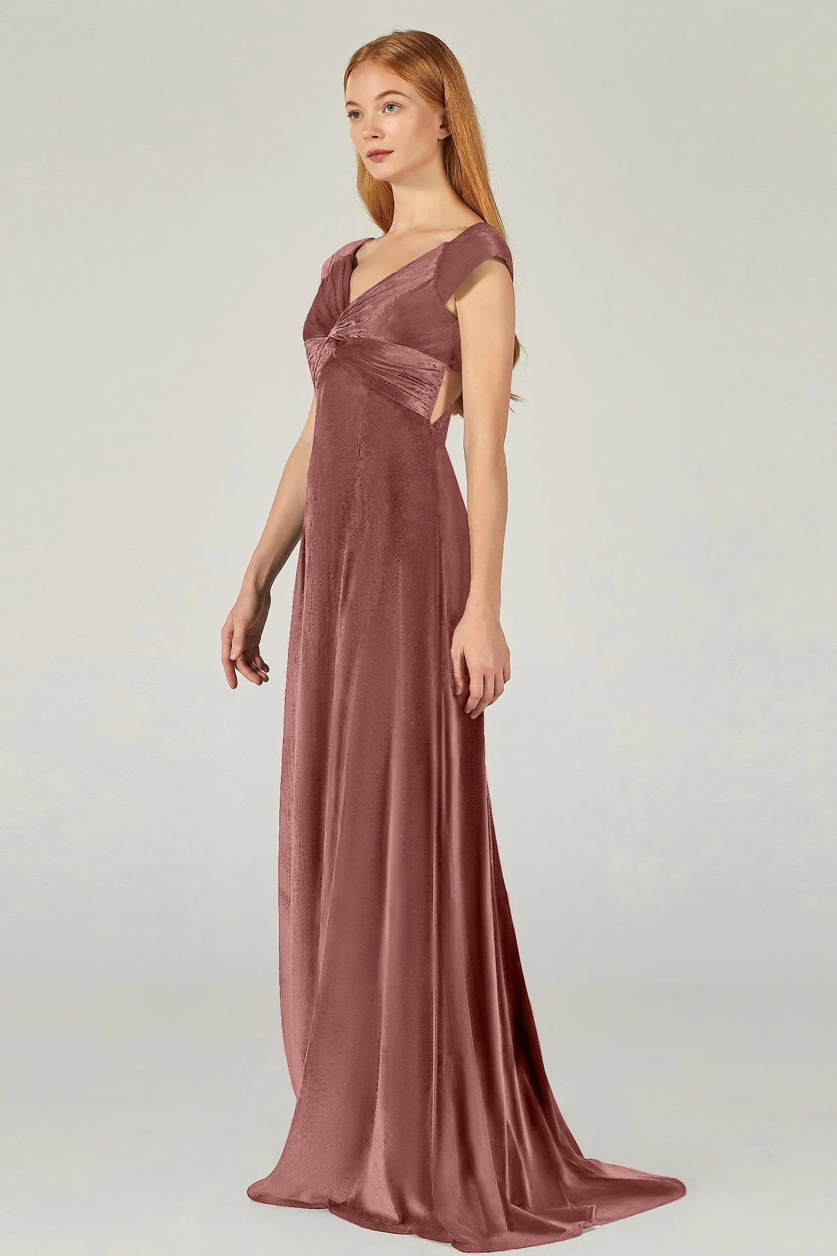 A-Line Floor Length Velvet Bridesmaid Dress CB0371