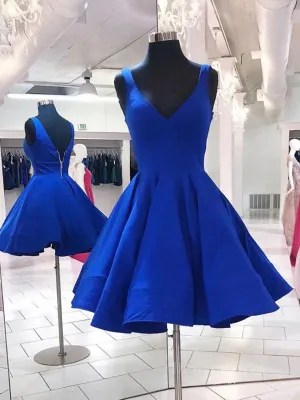 A Line V Neck Short Royal Blue Prom Dresses Short Royal Blue Formal Homecoming Dresses