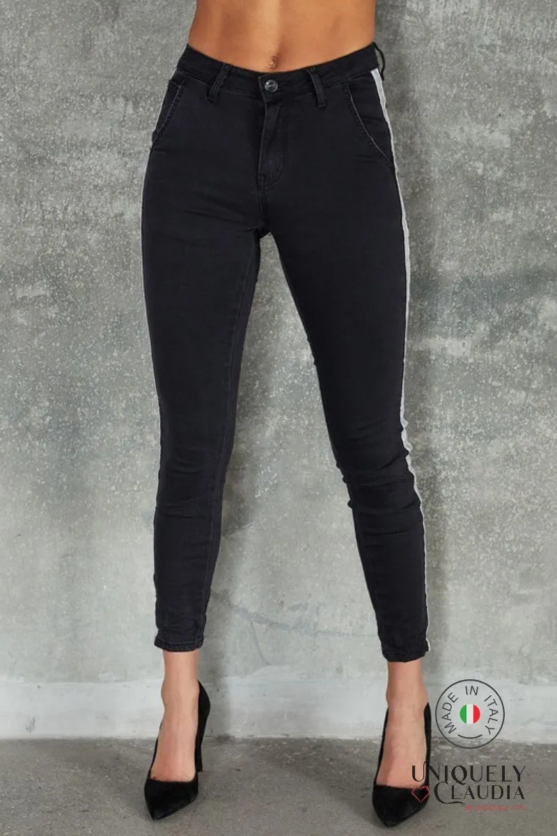 Alessandra Silver Stripe Black Joggers