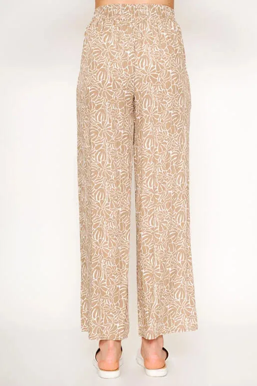 Amarillis Floral Print Wide Leg Drawstring Pants in Taupe