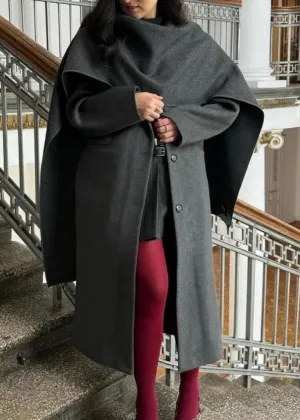 Asymmetric Cloak-Style Long Overcoat