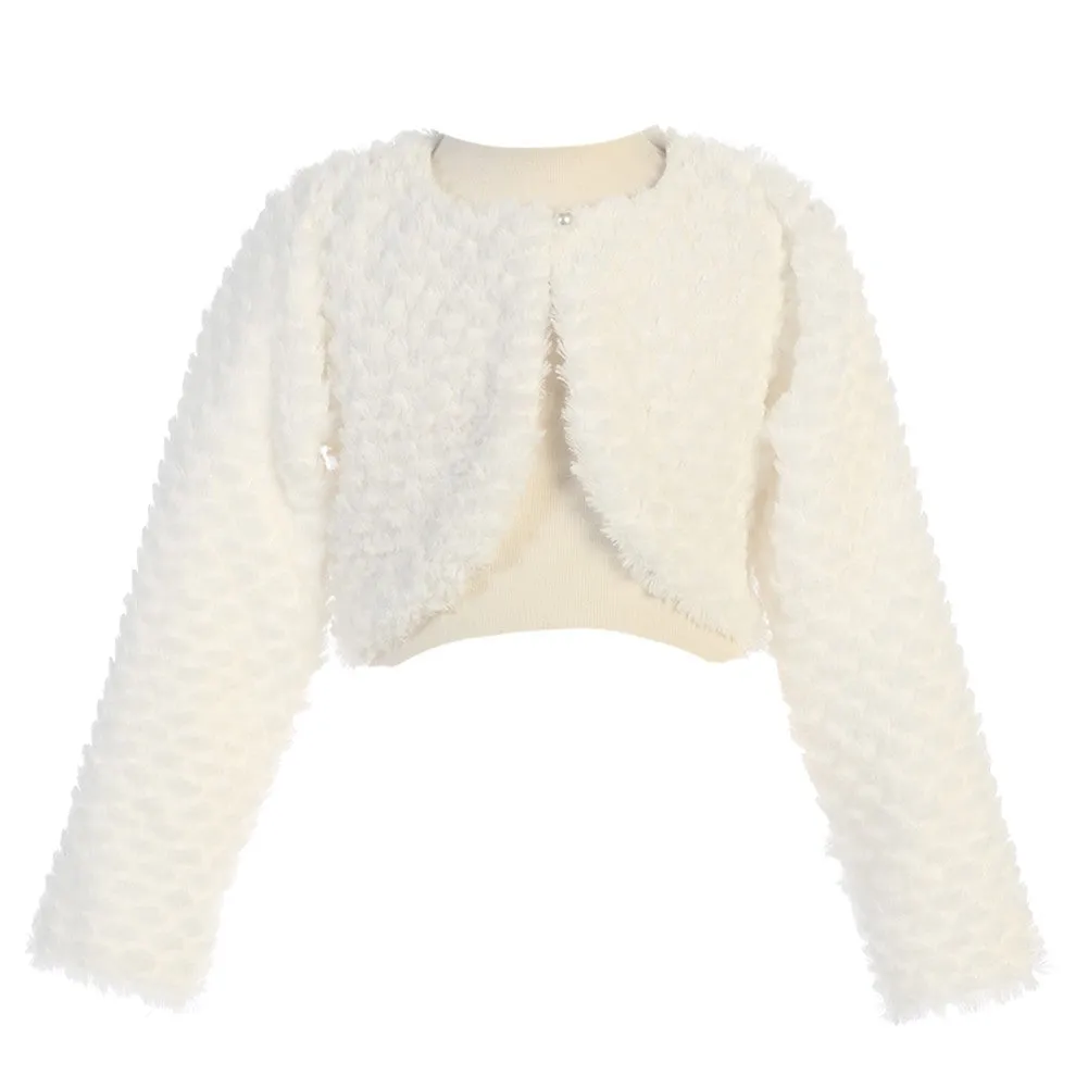 Baby Girls Ivory Long Sleeved Single Button Faux Fur Bolero 24M