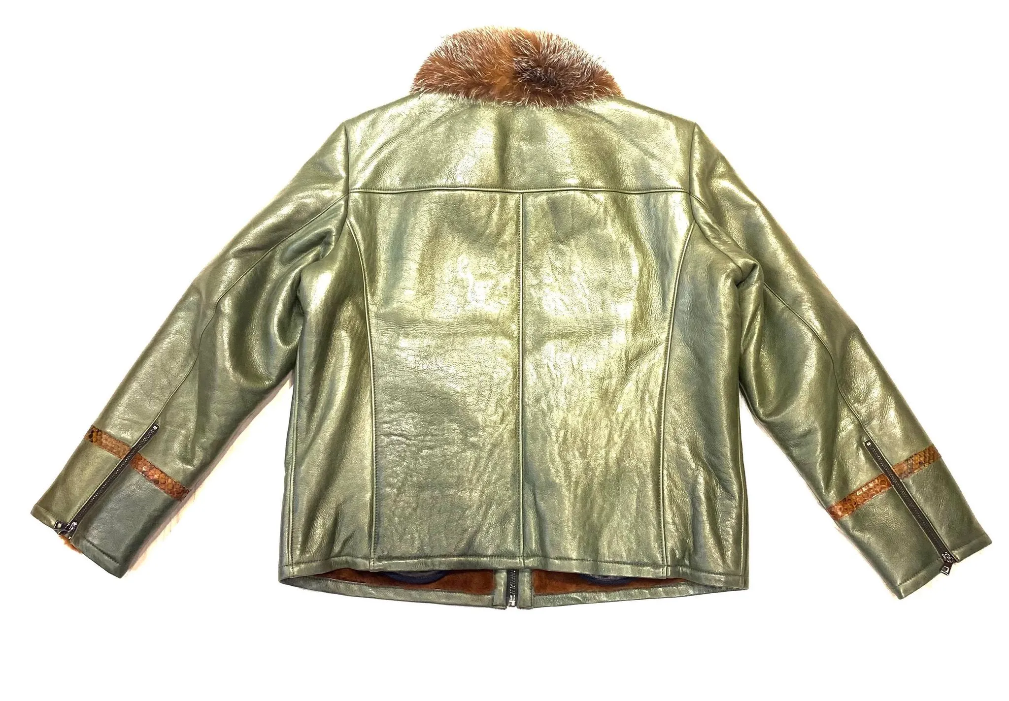 Barya NewYork Olive Cognac Python Fox Shearling Bomber Jacket