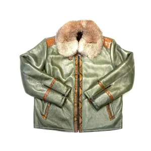 Barya NewYork Olive Cognac Python Fox Shearling Bomber Jacket