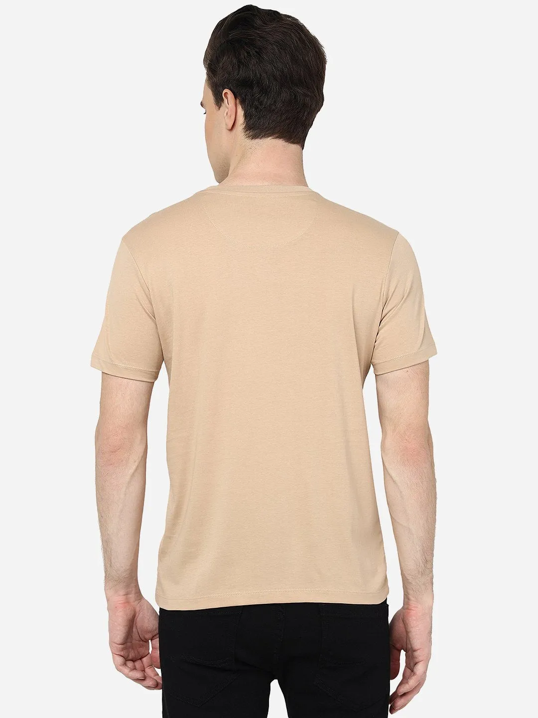 Beige Solid Slim Fit T-Shirt | Greenfibre