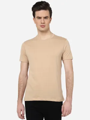 Beige Solid Slim Fit T-Shirt | Greenfibre