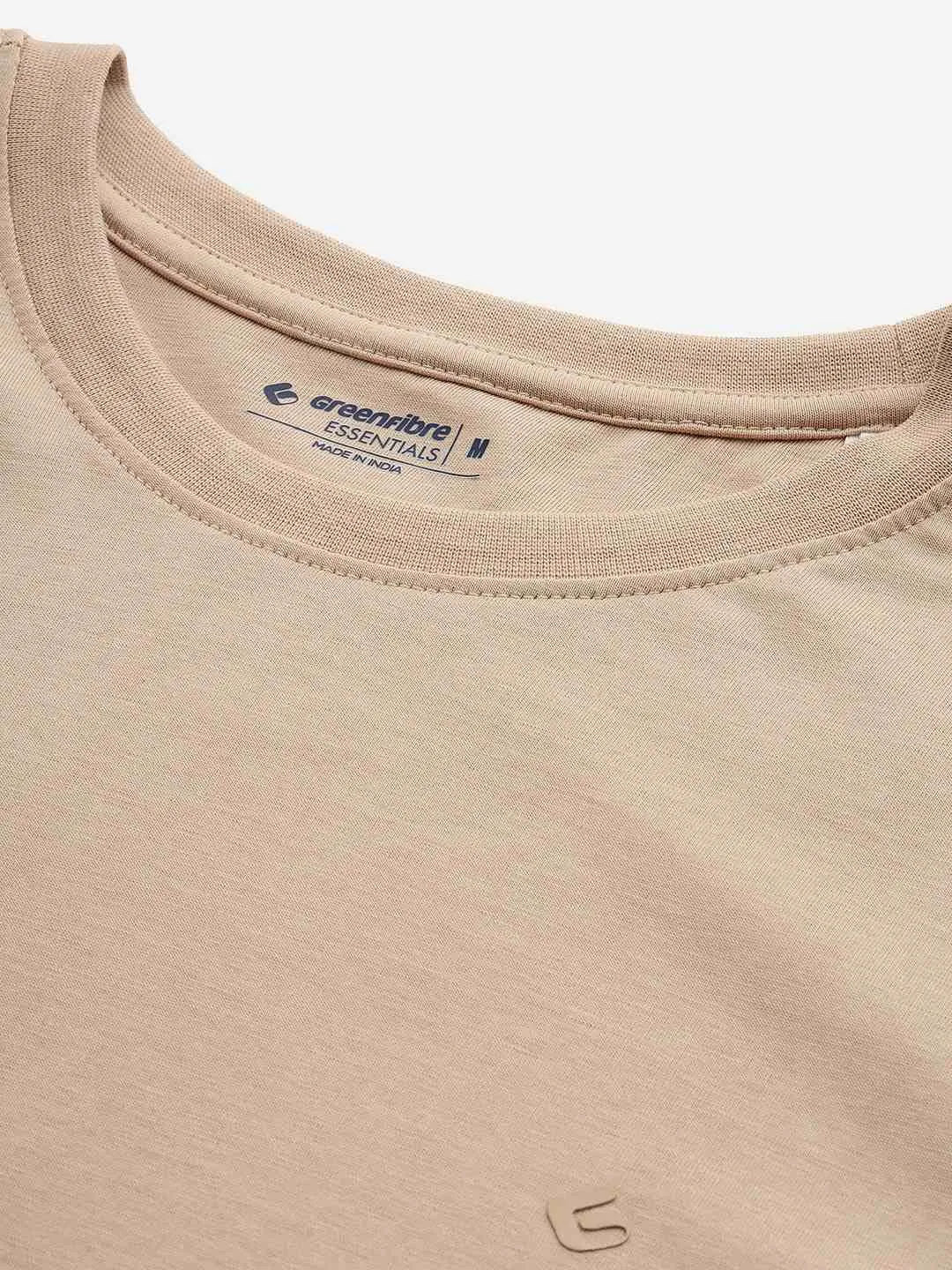 Beige Solid Slim Fit T-Shirt | Greenfibre