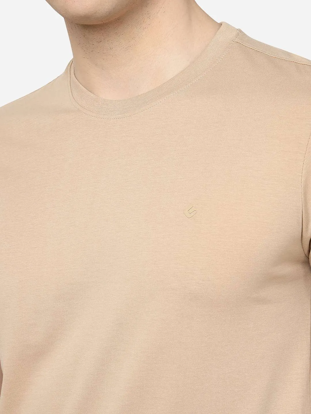 Beige Solid Slim Fit T-Shirt | Greenfibre