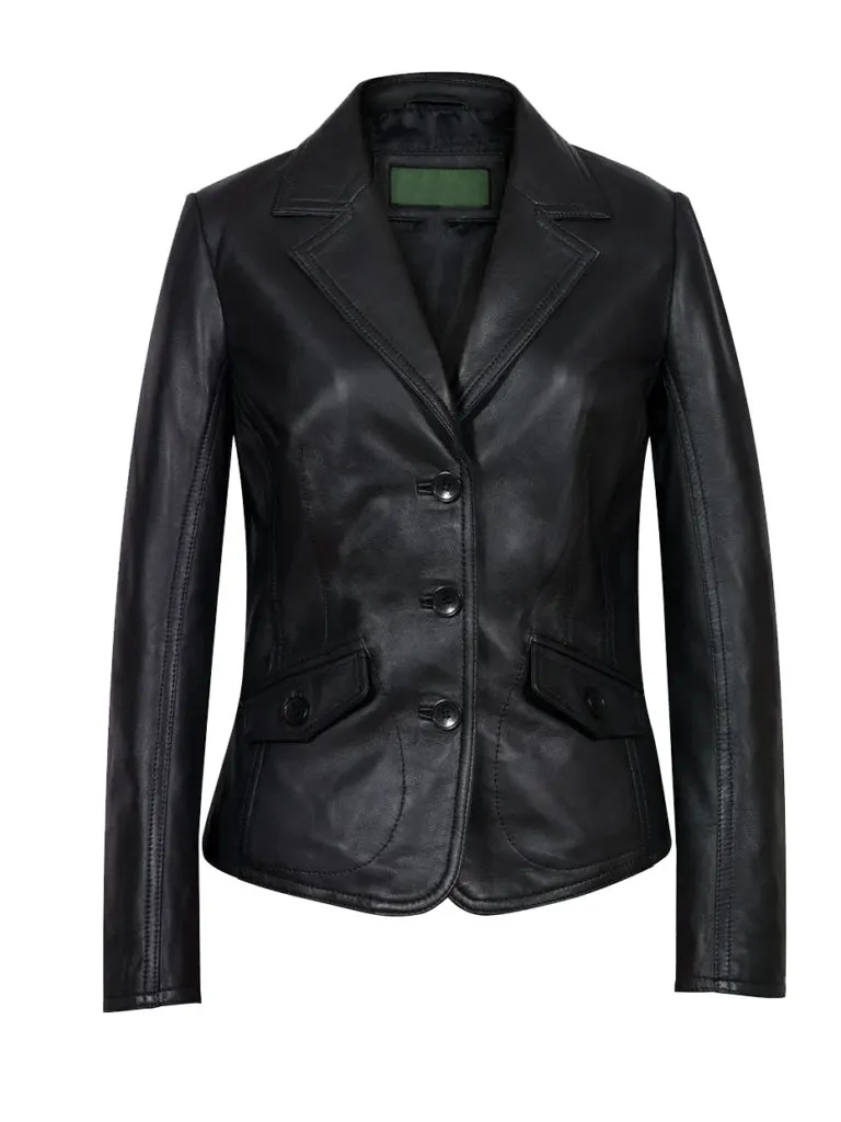 Black Lapel Style Leather Blazer