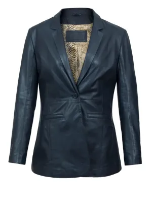 Blue Lapel Style Leather Blazer