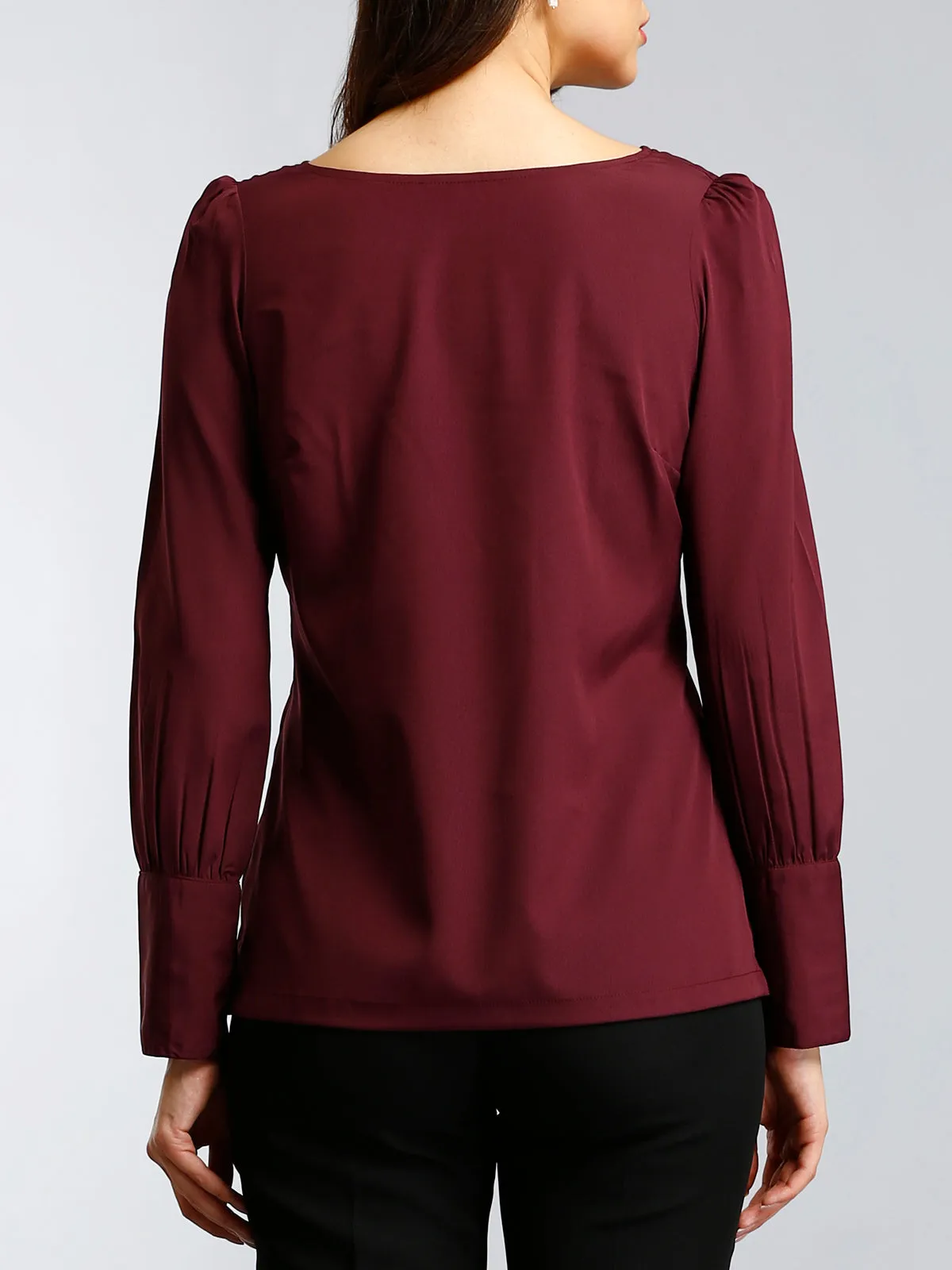 Boat Neck Top With Gather Details - Maroon