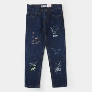 Boys Denim Stretch Pant Dino Run - Mid Blue