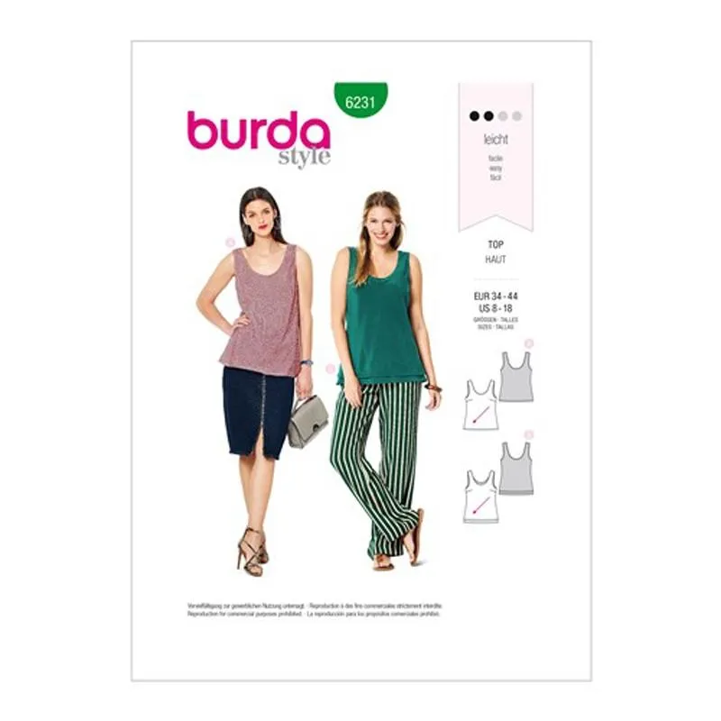 Burda Pattern X06231 Misses' Tops (8-18)