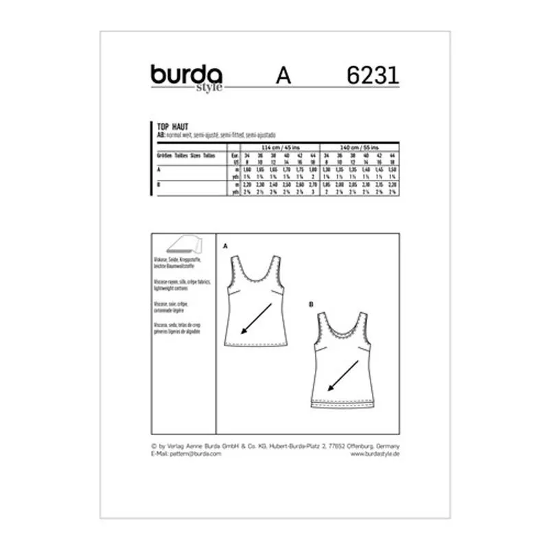 Burda Pattern X06231 Misses' Tops (8-18)