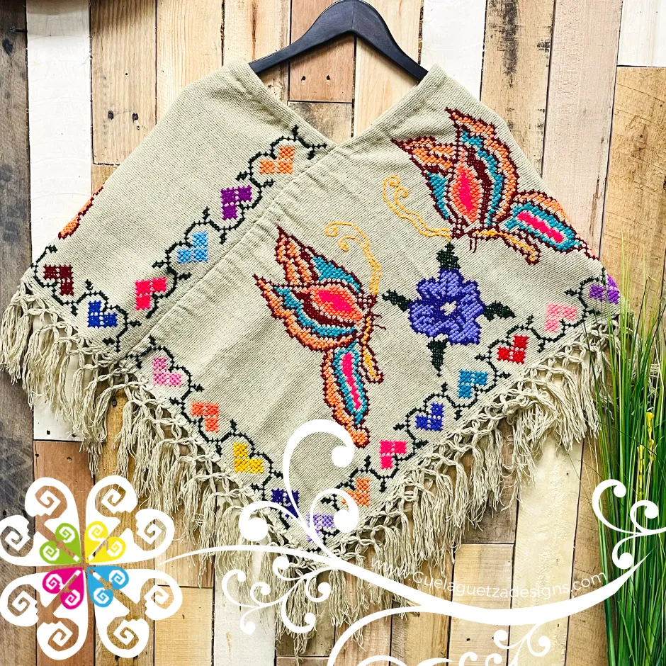 Butterfly Design Embroider Poncho - Mañanita