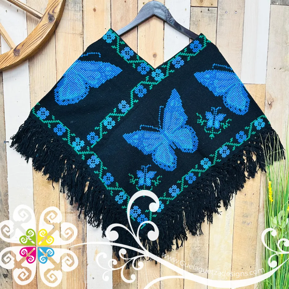 Butterfly Design Embroider Poncho - Mañanita