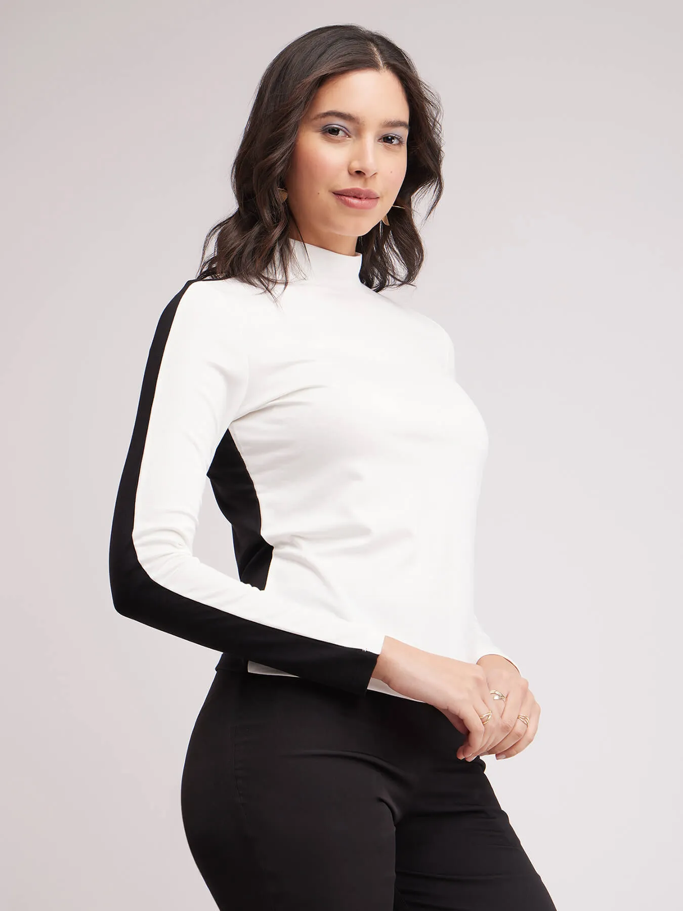 Colour Block High Neck Top - White And Black