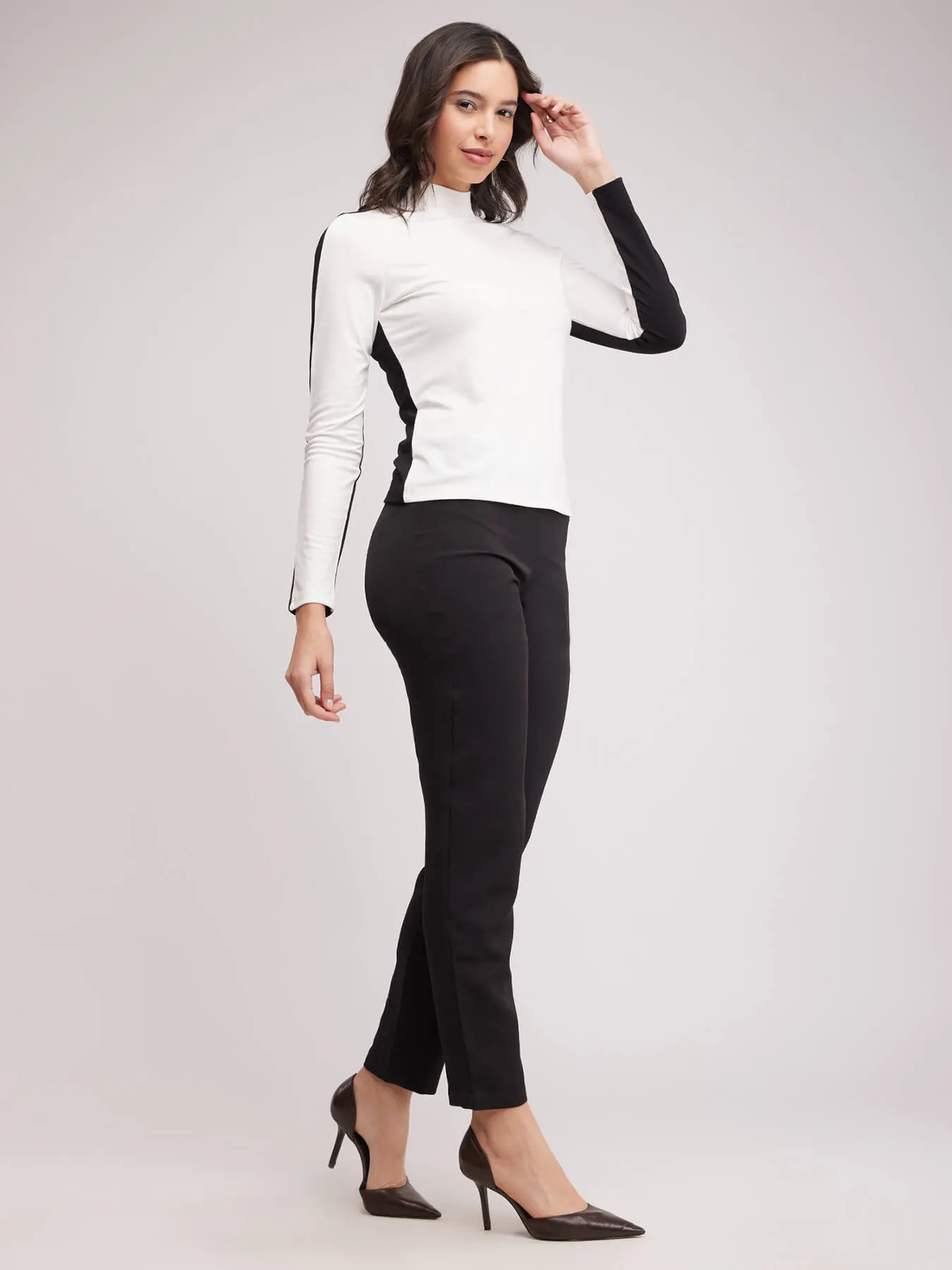 Colour Block High Neck Top - White And Black