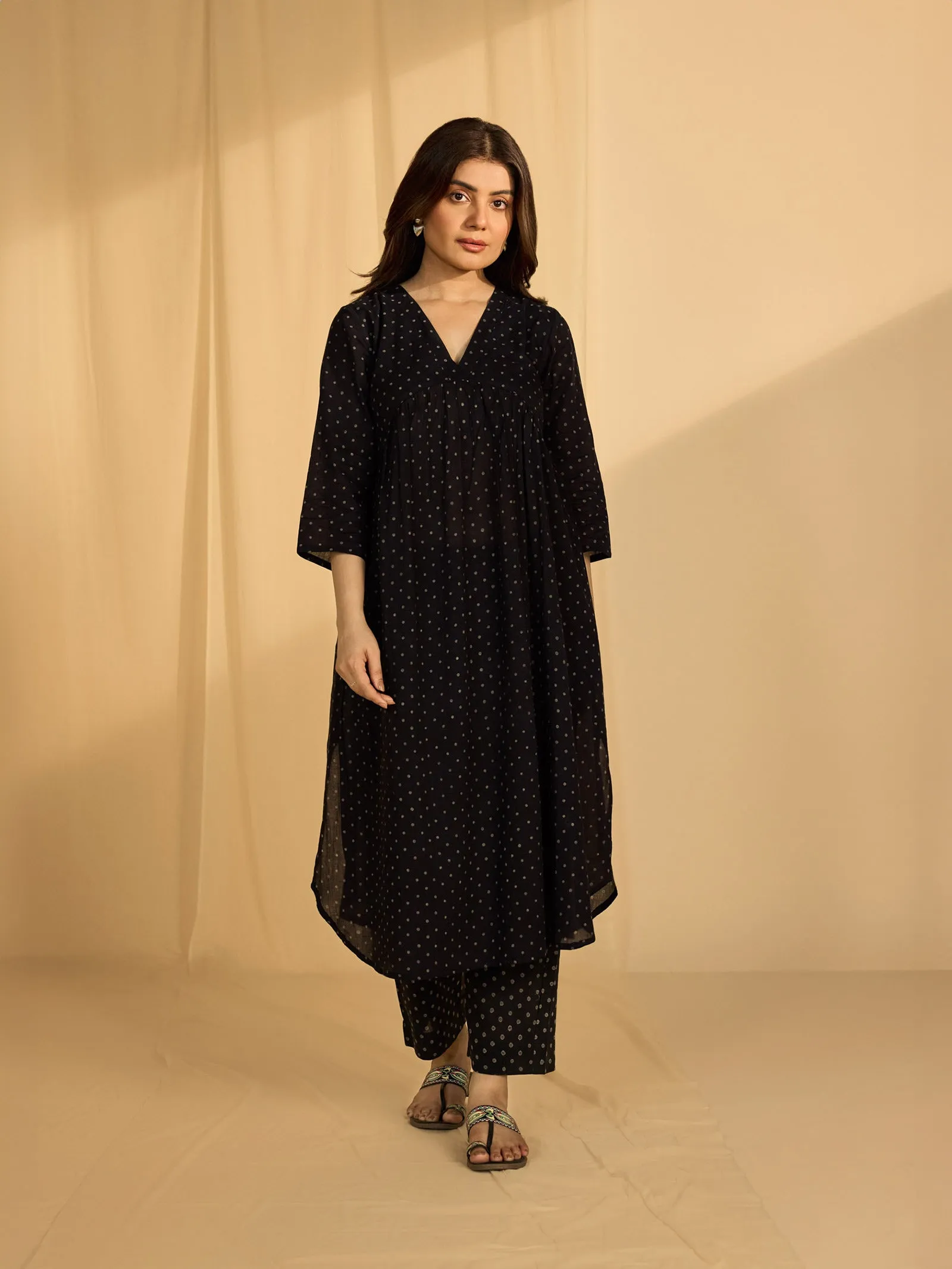 Dotty Black Cotton Kurta