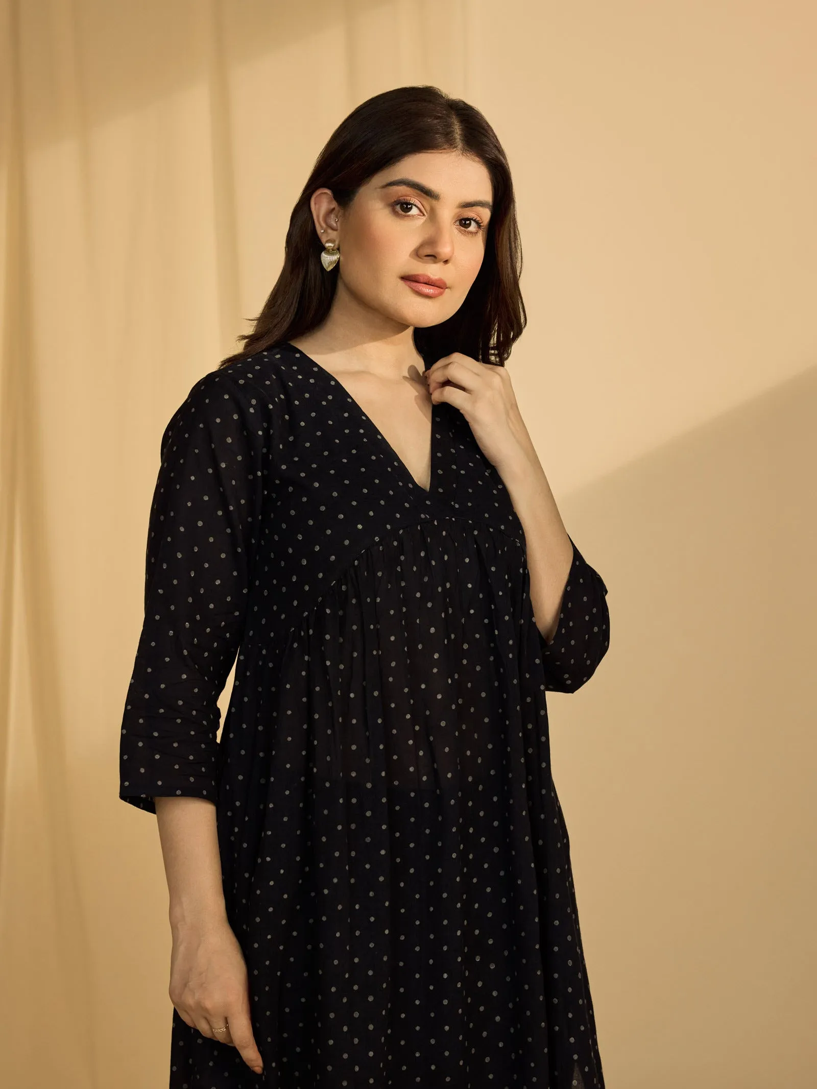 Dotty Black Cotton Kurta