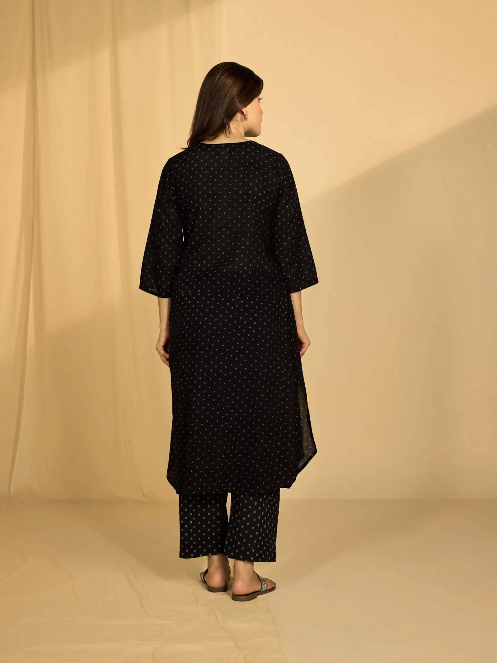 Dotty Black Cotton Kurta