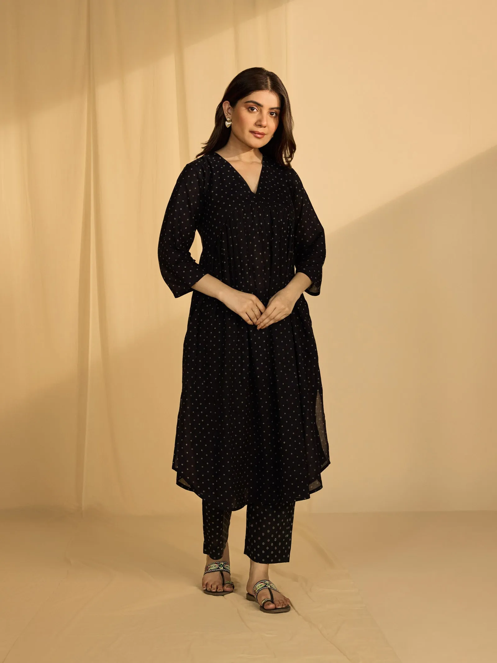 Dotty Black Cotton Kurta