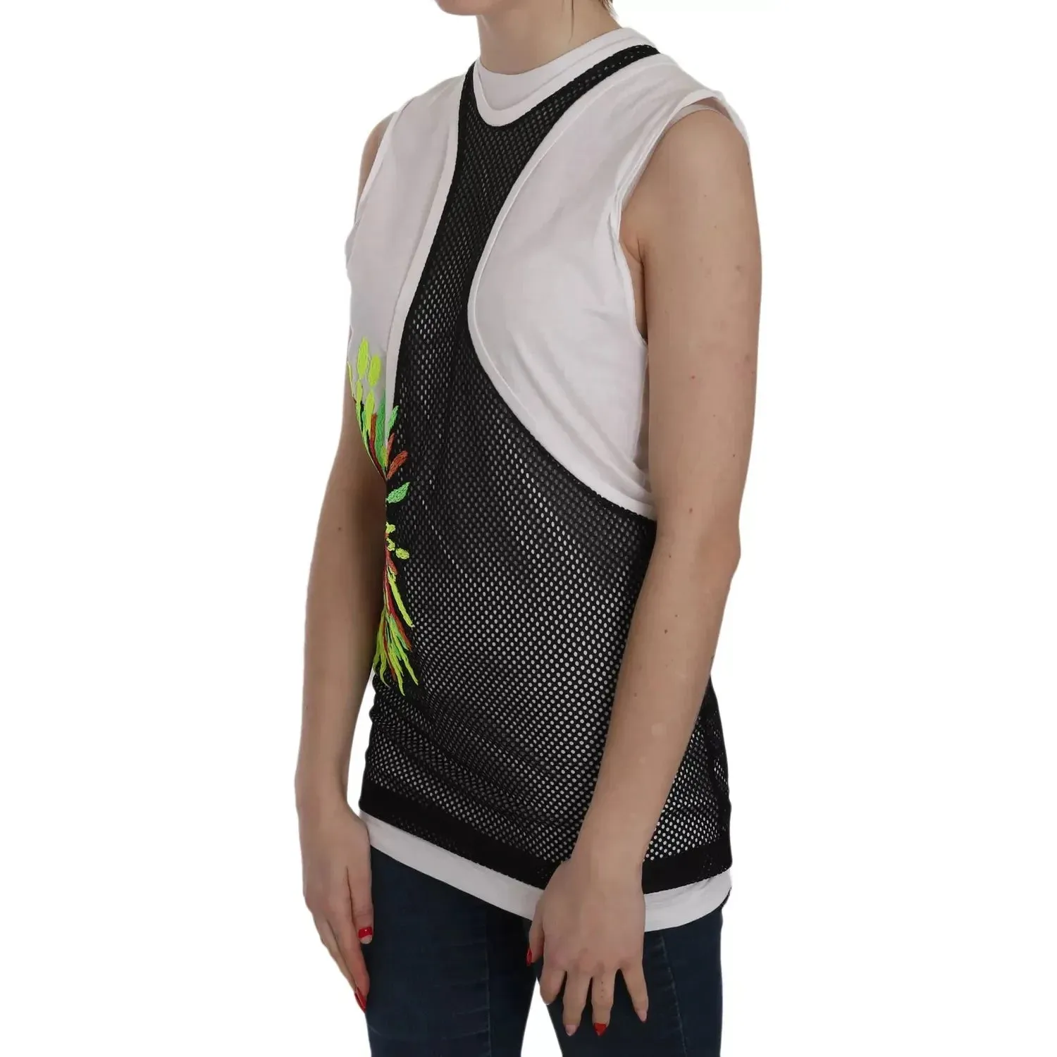 Dsquared² Black White Crew Neck Sleeveless Cotton Blouse