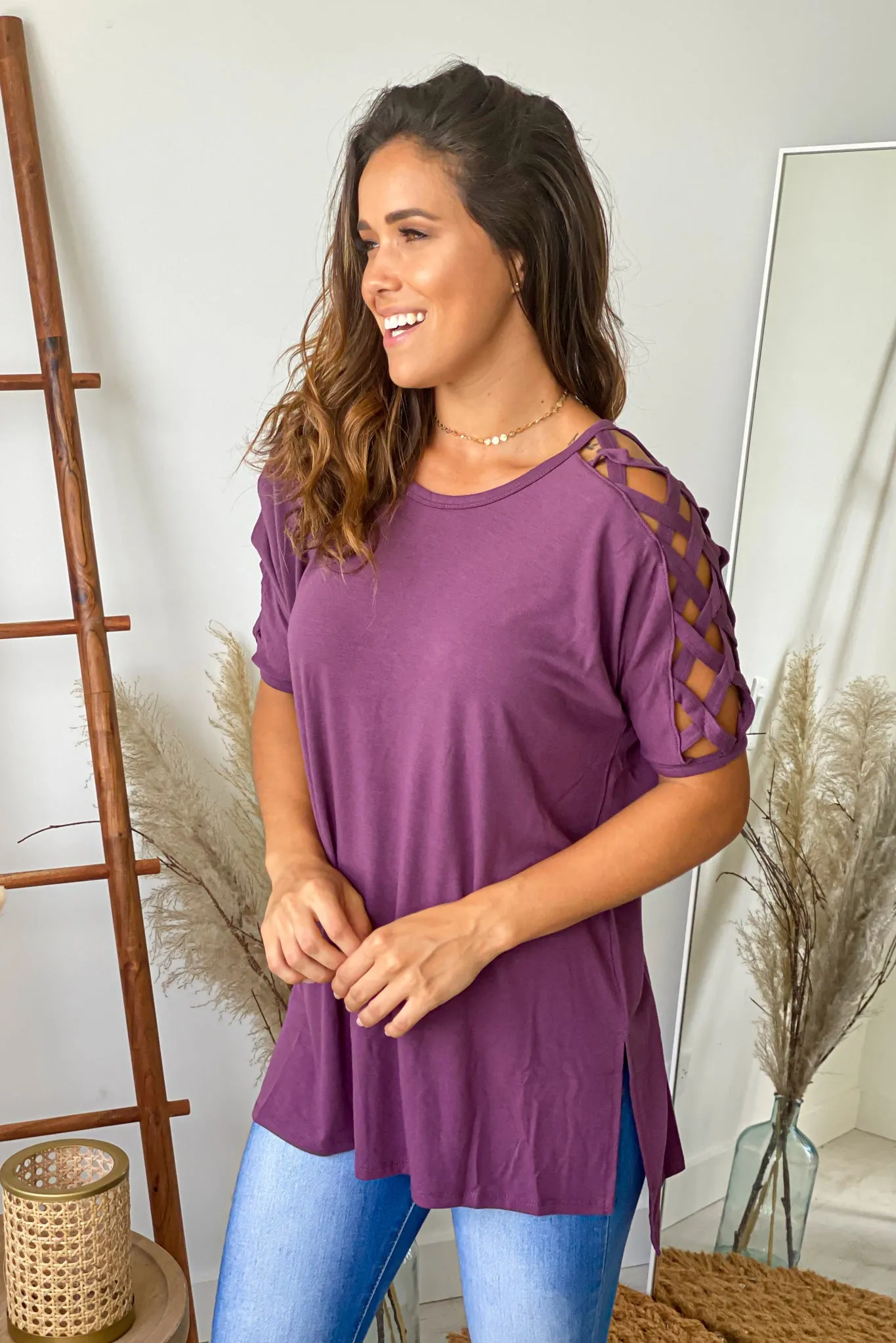 Eggplant Oversized Top with Strappy Details