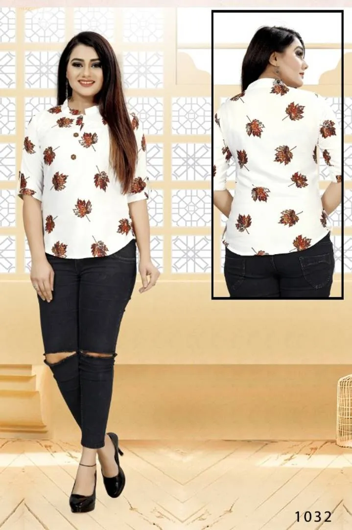 Elegant Rayon Cotton Printed Women Tops