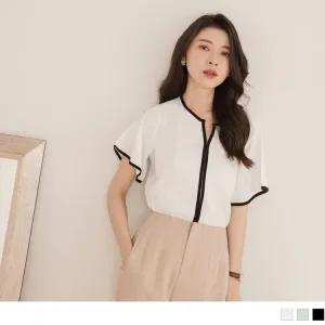 ELEGANT V-NECK A-LINE SHORT SLEEVE TOPS