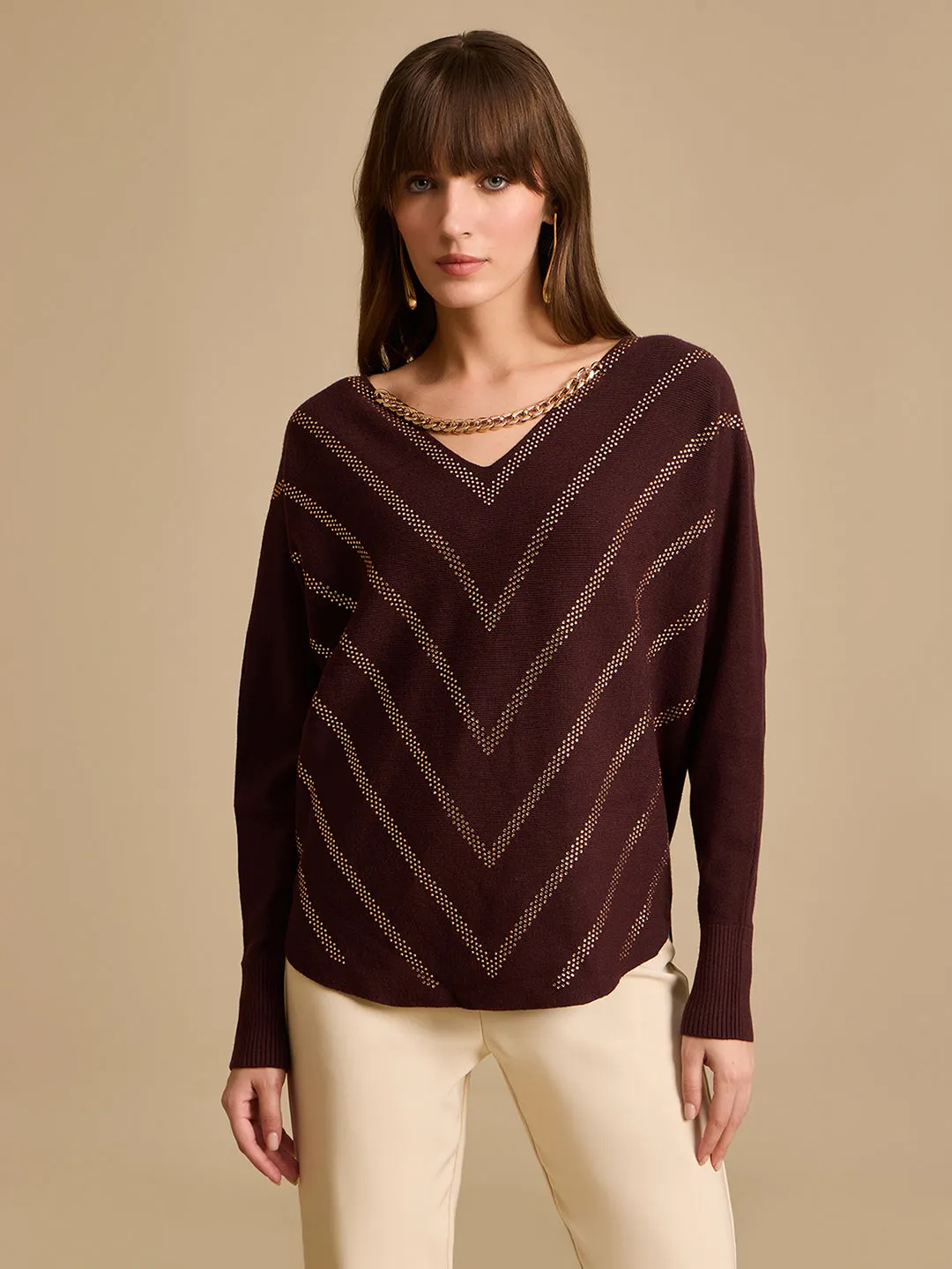 Emebellished Batwing Sleeve Pullover