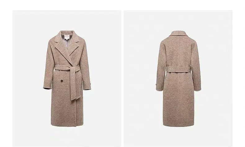 EP YAYING Merino Wool Camel-Colored Long Wool Coat Outerwear