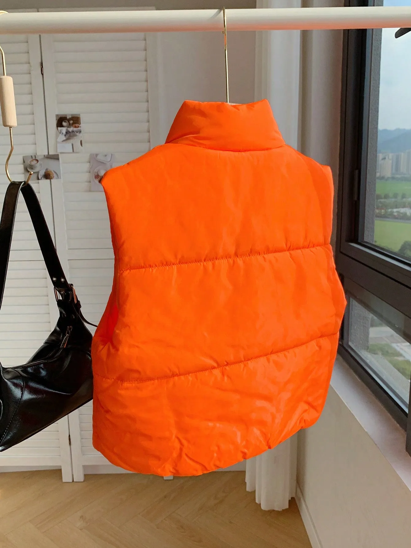 EZwear Neon-Orange Zip Up Vest Padded Coat