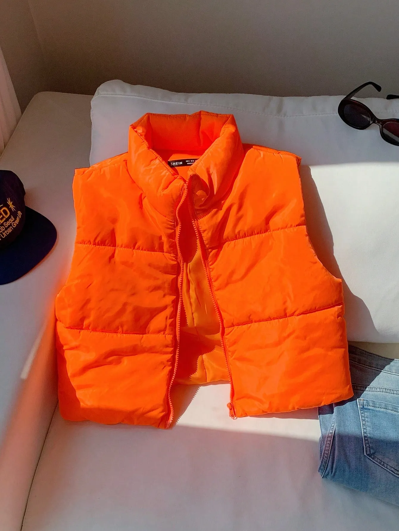 EZwear Neon-Orange Zip Up Vest Padded Coat