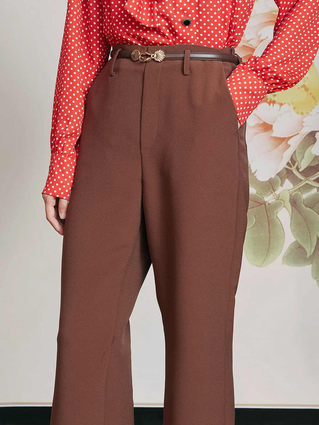 【Final Sale】Novah High-waisted Bell-bottomed Caramel Trousers