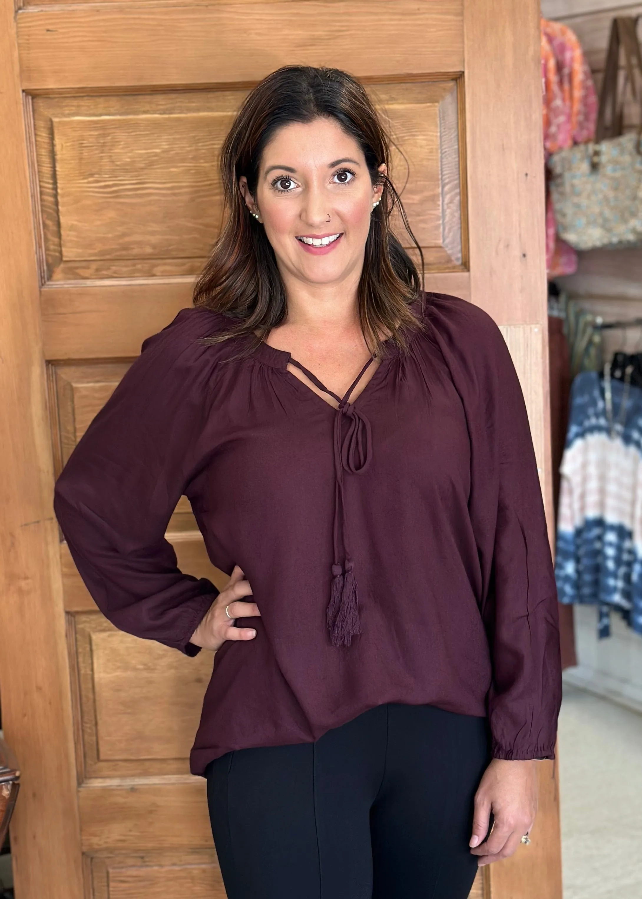 Gathered Top in Burgundy