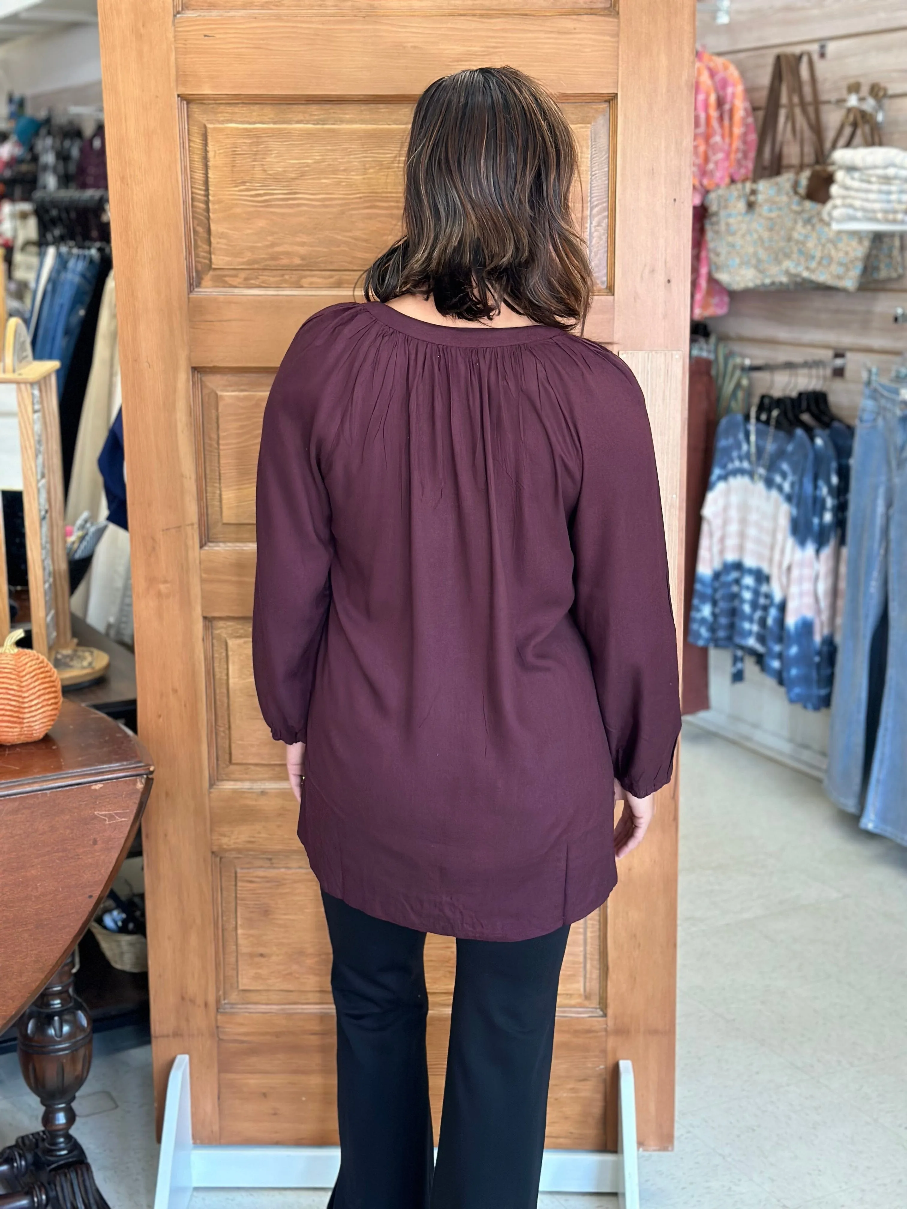 Gathered Top in Burgundy