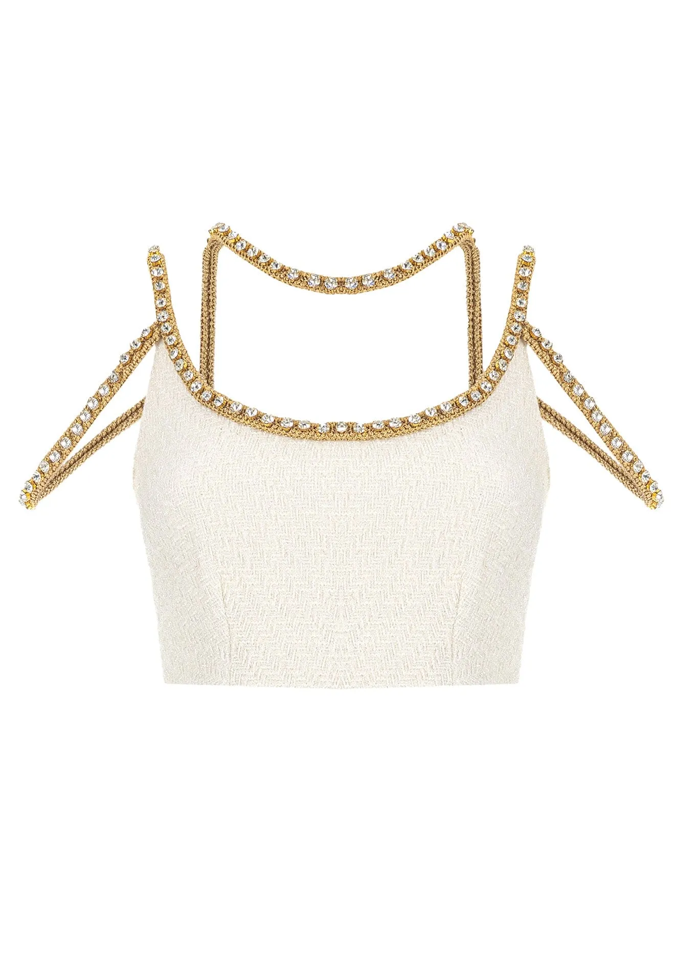 Gold Thread Embroidered Tweed Crop Top