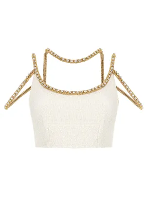 Gold Thread Embroidered Tweed Crop Top