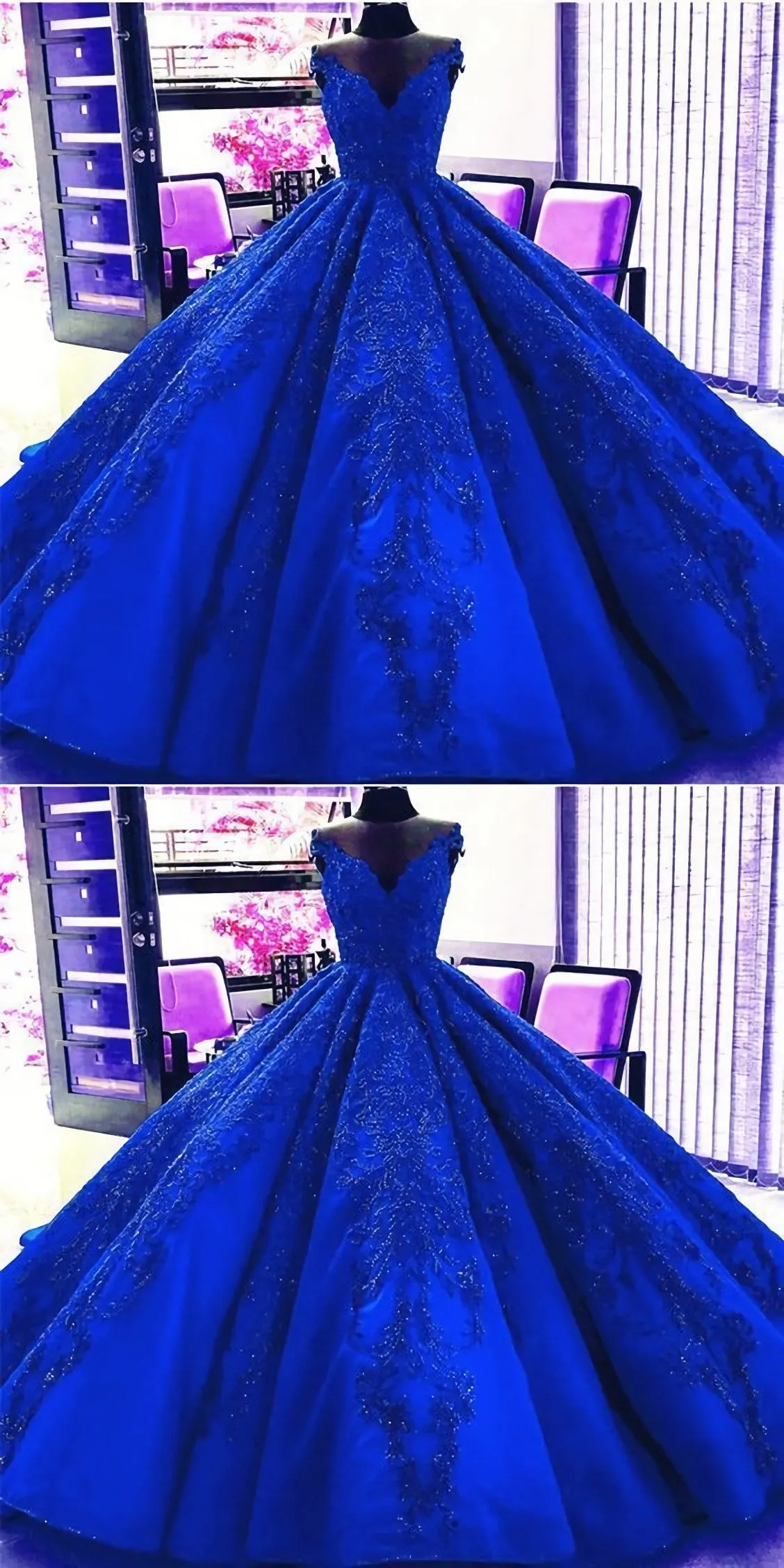 Gorgeous Royal Blue Appliques Beads Quinceanera Dresses Formal Ball Gown Prom Dress