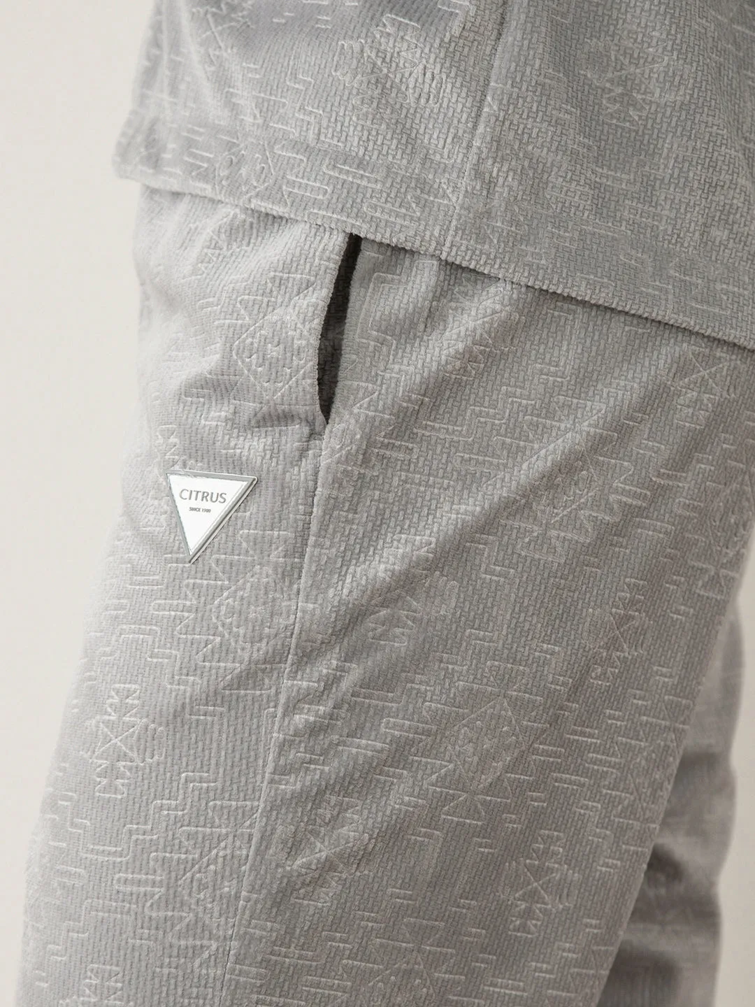 Grey Corduroy-Jacquard Pants