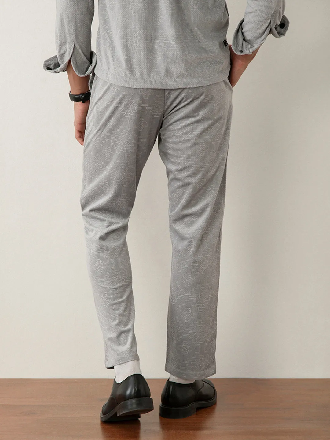 Grey Corduroy-Jacquard Pants